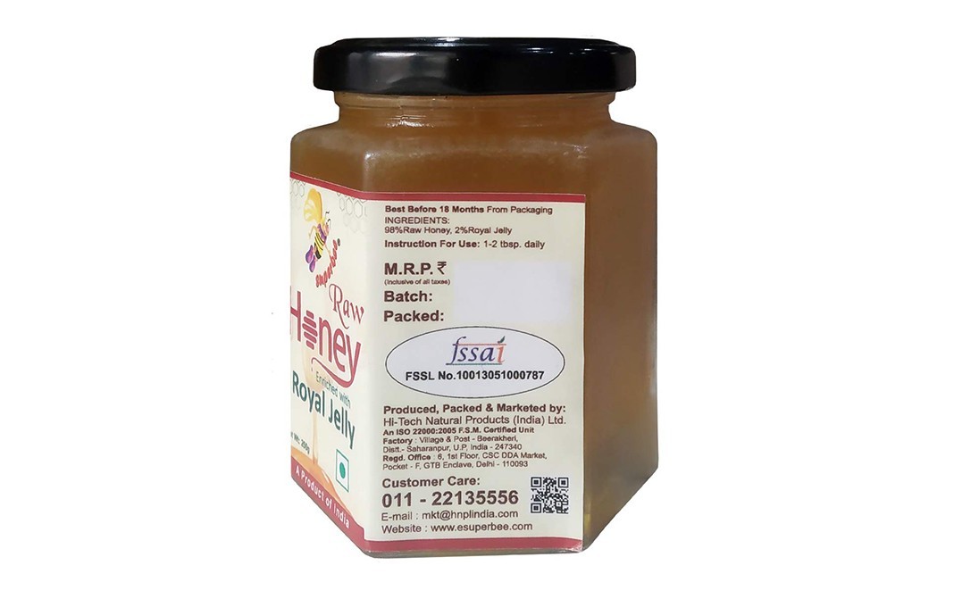 Superbee Raw Honey Enriched with Royal Jelly   Glass Jar  250 grams